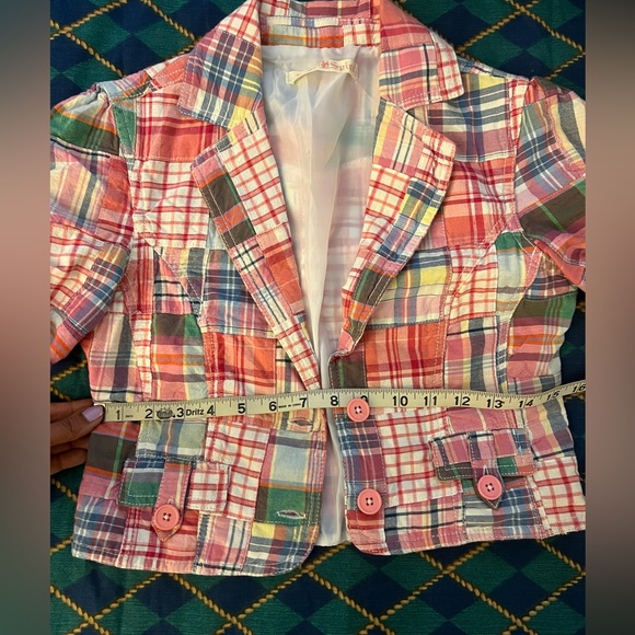 Juniors Plaid Pink Multicolored Small Shrug Jacket - Picture 9 of 10